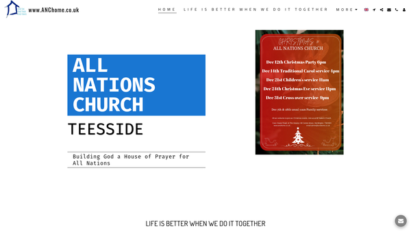 Screenshot of the All Nations Church website