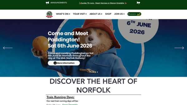 Screenshot of the The Mid-Norfolk Railway Preservation Trust website