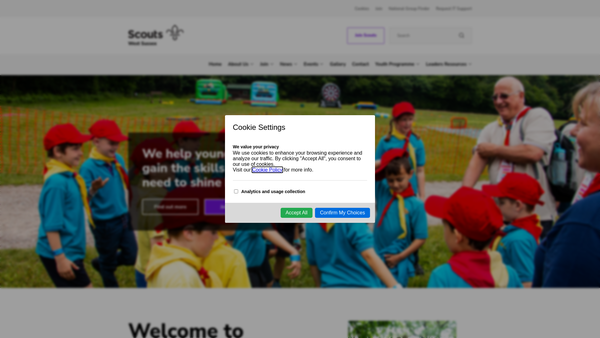 Screenshot of the West Sussex County Scout Council website