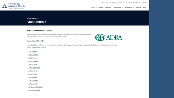 Screenshot of the Adventist Development And Relief Agency - Trans European Division website
