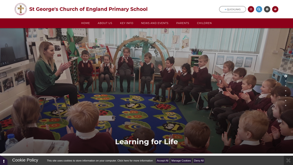 Screenshot of the Saint Georges Church Of England School,great Bromley, Parent Teachers Association website