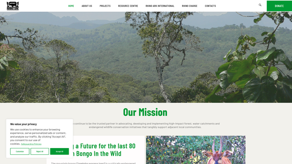 Screenshot of the Rhino Ark UK website