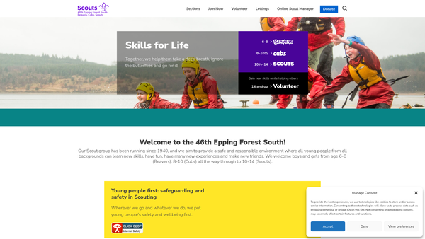 Screenshot of the 46th Epping Forest South (St Barnabas) Scout Group website