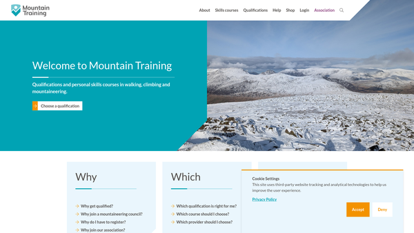 Screenshot of the Mountain Training England website