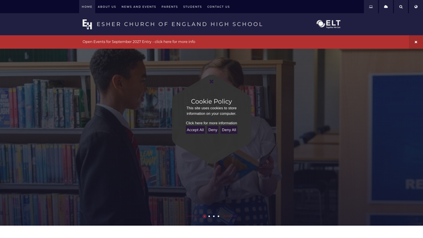 Screenshot of the Esher Church Of England High School Trust Fund website