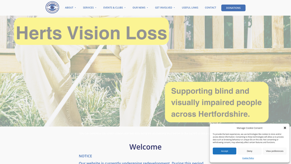 Screenshot of the Herts Vision Loss website