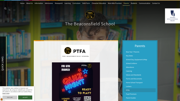 Screenshot of the Beaconsfield School Parents Teachers Friends Association website