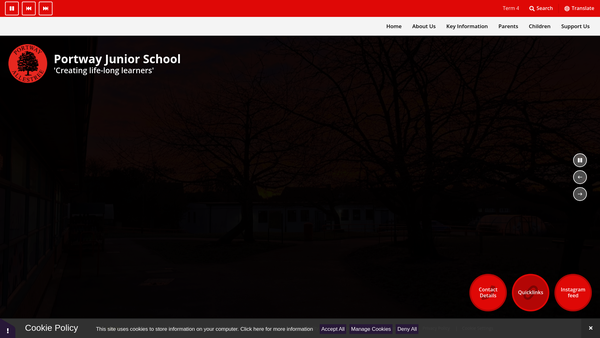 Screenshot of the Portway Junior School Parent Teacher Association website
