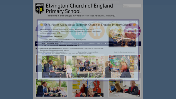 Screenshot of the Elvington CE Primary School Fund website