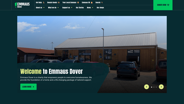 Screenshot of the Emmaus Dover Ltd website