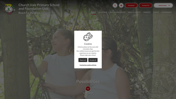 Screenshot of the Church Vale Primary School website