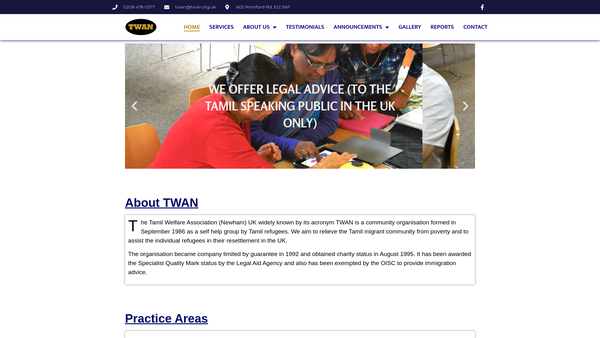 Screenshot of the Tamil Welfare Association (Newham) UK website