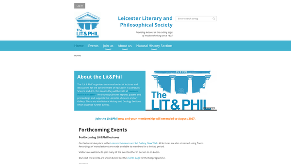 Screenshot of the Leicester Literary And Philosophical Society website