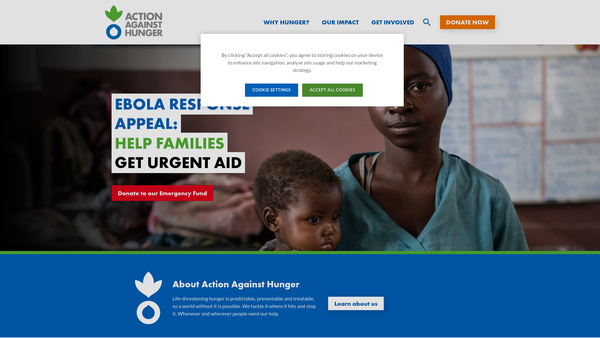 Screenshot of the Action Against Hunger UK website