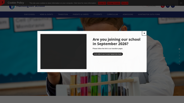 Screenshot of the Huntington School Fund website
