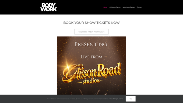 Screenshot of the Bodywork Company Performing Arts Cambridge website