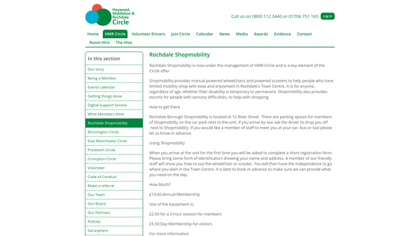Screenshot of the Rochdale Borough Shopmobility website