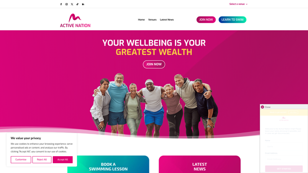 Screenshot of the Active Nation UK Ltd website
