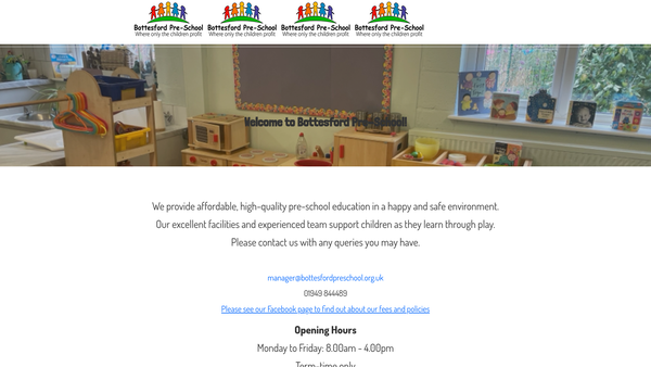Screenshot of the Bottesford And District Pre School Playgroup website