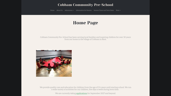 Screenshot of the Cobham Community Pre-School website