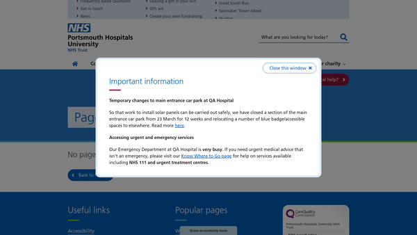 Screenshot of the Portsmouth Hospitals Charity website