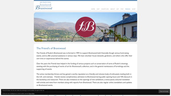 Screenshot of the The Friends Of Ruskin's Brantwood website