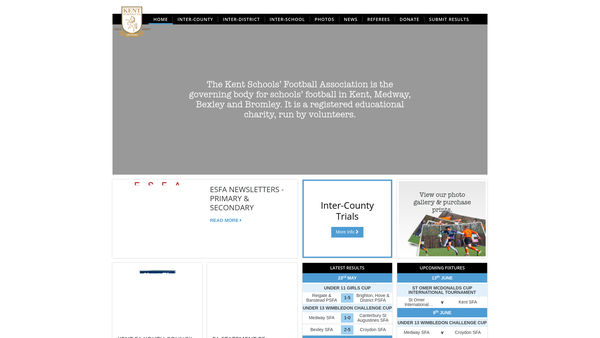 Screenshot of the Kent Schools' Football Association website
