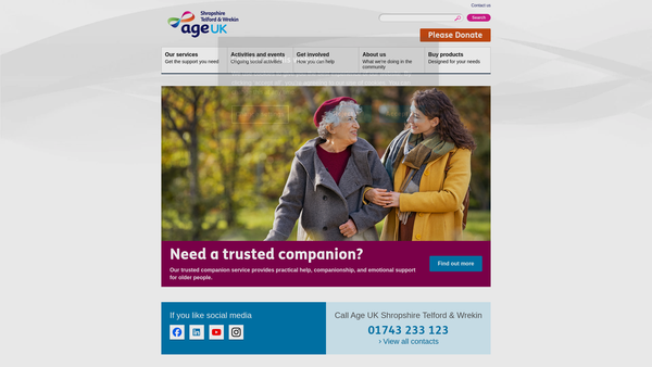 Screenshot of the Malinslee Day Centre website