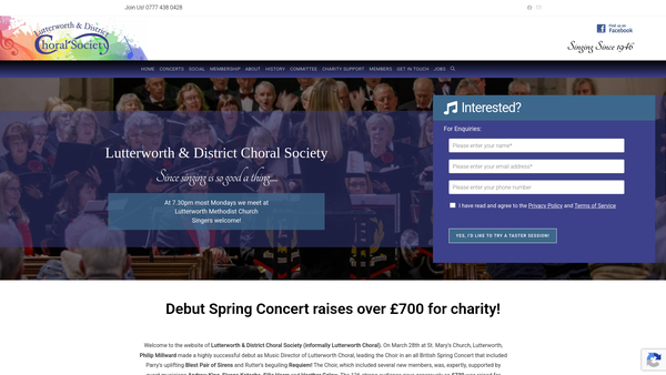 Screenshot of the Lutterworth And District Choral Society website