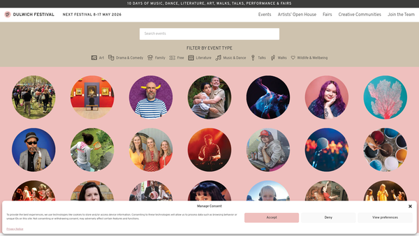 Screenshot of the Dulwich Festival website