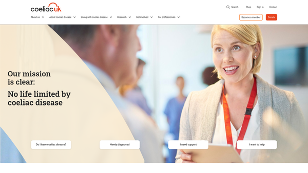 Screenshot of the Coeliac UK website
