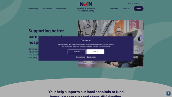 Screenshot of the Norfolk And Norwich Hospitals Charity website
