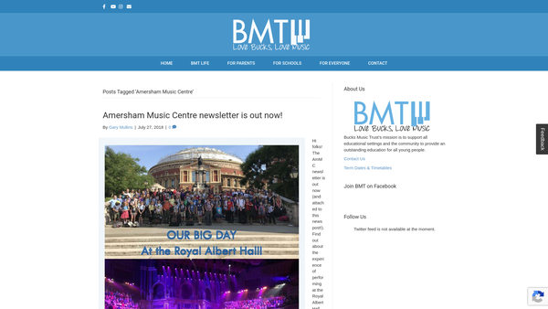Screenshot of the Amersham Music Centre Association website