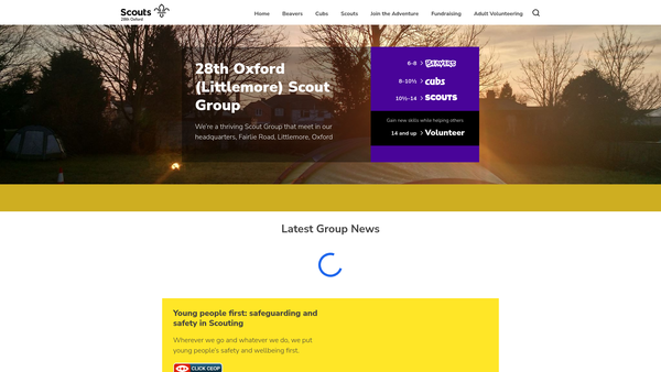 Screenshot of the 28th Oxford (Littlemore) Scout Group website