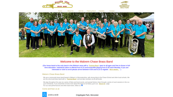 Screenshot of the Malvern Chase Brass Band website
