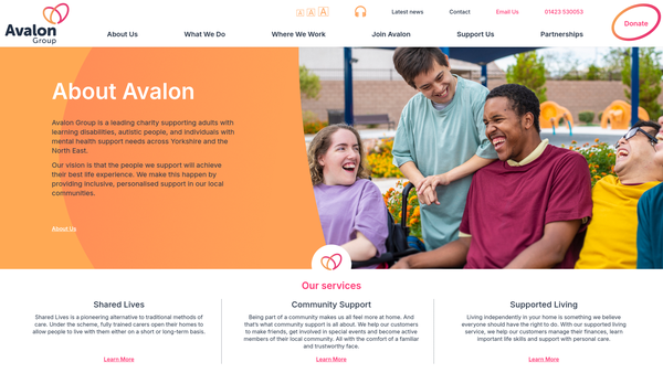 Screenshot of the Avalon Group (Social Care) website