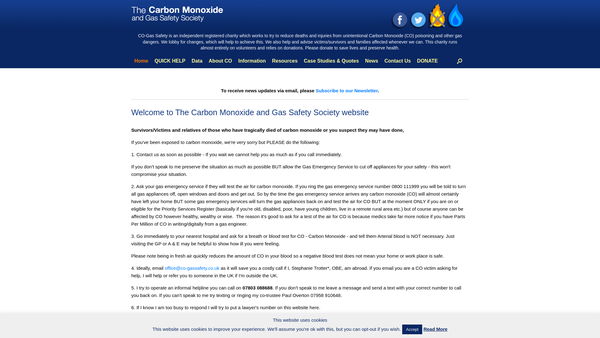 Screenshot of the Co-Gas Safety, The Carbon Monoxide And Gas Safety Society website