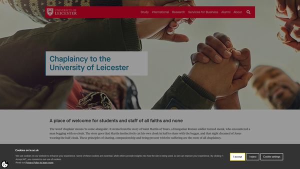 Screenshot of the Chaplaincy To The University Of Leicester website