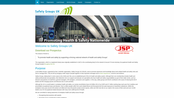 Screenshot of the Safety Groups UK website