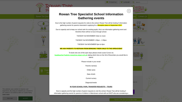 Screenshot of the Rowan Tree Primary School Fund website