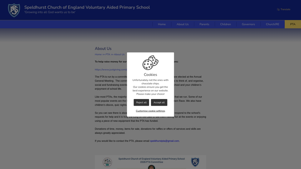 Screenshot of the Speldhurst Cep School PTA website