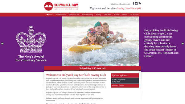 Screenshot of the Holywell Bay Surf Life Saving Club website