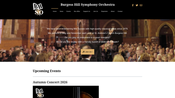Screenshot of the Burgess Hill Symphony Orchestra website