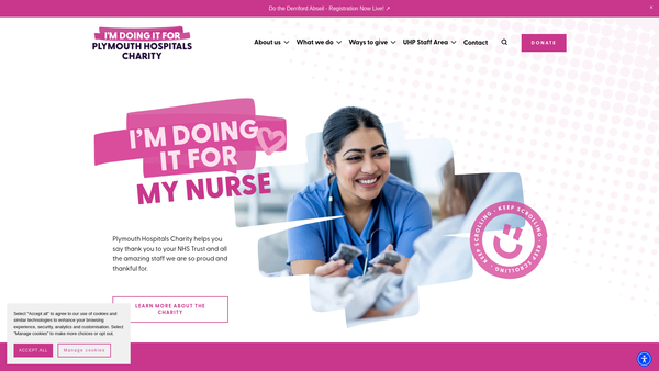 Screenshot of the Plymouth Hospitals General Charity And Other Related Charities website