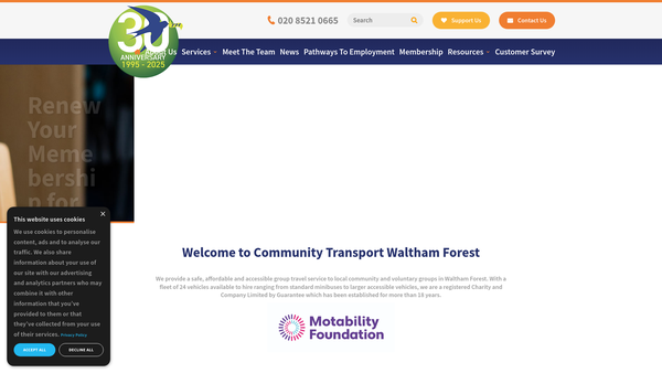 Screenshot of the Waltham Forest Community Transport Limited website