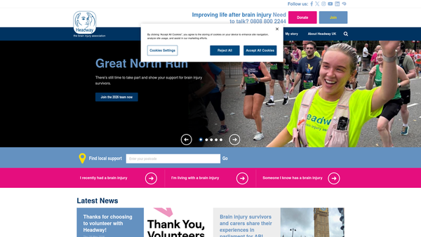 Screenshot of the Headway North Devon website
