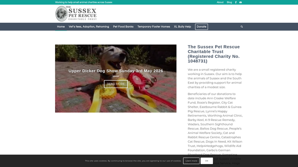 Screenshot of the The Sussex Pet Rescue Charitable Trust website