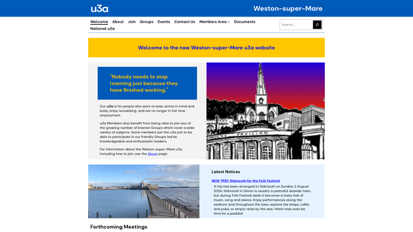 Screenshot of the Weston-Super-Mare U3A website