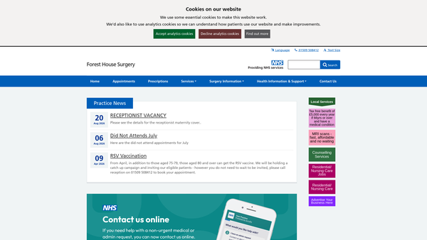 Screenshot of the Forest House Relief In Sickness Fund website