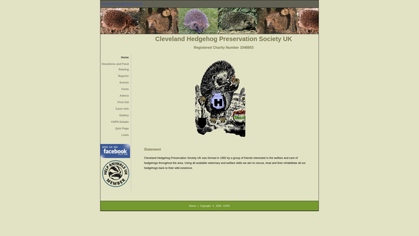Screenshot of the Cleveland Hedgehog Preservation Society website